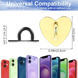 8 PCS Heart Phone Charm 4 Color Metal Phone Finger Hook Adhesive Cell Phones Ring Holder Heart-Shaped Sticky Grip Loop Smartphones Accessories Charm Loop Stand Keychain Ring for DIY Hanging