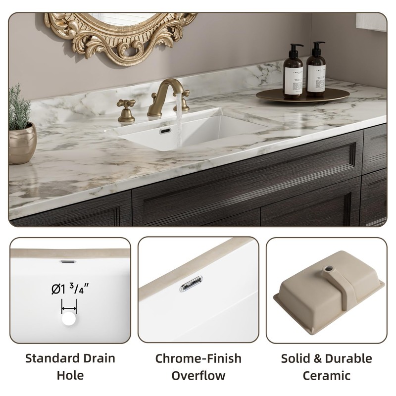 24 Inch Rectangular Undermount Bathroom Sink, Los Flexi 24" x