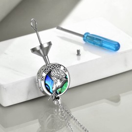 Wolf Urn Necklaces for Ashes Sterling Silver Abalone Shell Wolf Cremation Jewelry for Ashes with Dragonfly Urn Keepsake Memorial Jewelry for Women Men