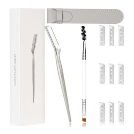 LuottsCare Stainless Steel Eyebrow Razor - Face Razors with Travel Cover & 10 Refill Blades, Eyebrow Brush - Help Exfoliate and Smooth Skin for Eyebrow, Leg, BIKINI, Facial, Beard Remove - L