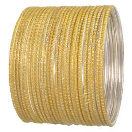 Touchstone NEW Pastel Color Bangle Collection, Indian Bollywood Hand Drilled Silver Tinge Lemon Yellow Color Designer Jewelry Bracelets Bangle Set of 24 For Women