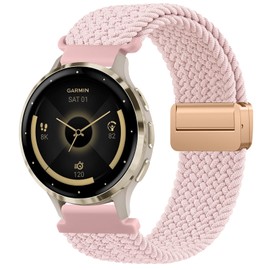 Magnetic Braided Watch Band Compatible with Garmin Venu 3S / Vivoactive 4S / Venu 2S / Vivomove 3S, 18mm Replacement Wristband Strap for Garmin Forerunner 255s/265S Smart Watch (Pink Sand)