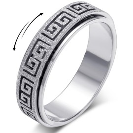 YemmxLoo Fidget Spinner Ring for Anxiety Relief - Rotatable Roman Numerals Greek Key Design Stainless Steel Jewelry Gift for Women & Men,Unisex Spinning Band Rings(Size 6-10)