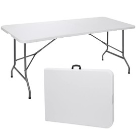 Venbytech for 6FT Folding Picnic Table for Outdoor Portable Fold-in-Half Plastic Party Table