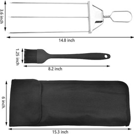 Amestar 4 Pack Metal Grilling Skewers 3-Prong 14.7 Inch Stainless Steel Kebab Skewers Reusable Grill Sticks with Push Bar Slider, Flat BBQ skewers for Chicken Shrimp Meat Vegetables