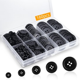 160 Pcs Black Sewing Buttons,5 Sizes Mixed Sewing Button,Craft Buttons,Shirt Button Pants Button,Decorative Buttons,Perfect for Sewing,DIY,Suits,Jeans,Decorations and Other Garment-Related Sewing