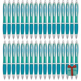 Libetui Set of 50 Ergonomic Ballpoint Pens Turquoise Retractable Ballpoint Pens Turquoise for Office Practice Uni Household Ballpoint Pen Set 50 Pieces Ballpoint Pen Turquoise