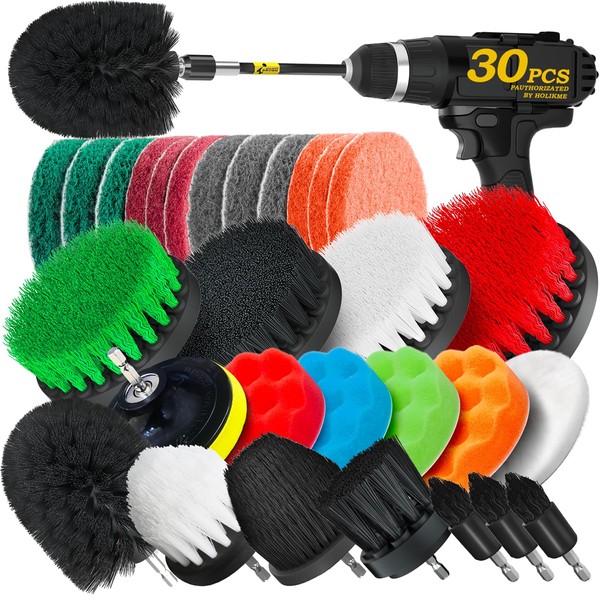 Holikme 30 Piece Drill Brush Set, Scrub Pads Scrubber Brush