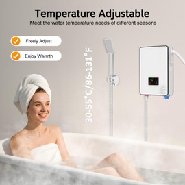 SNKOURIN Electric Tankless Water Heater, 110V 6.5KW Instant Hot Water Heater, On Demand Hot Water Heater Digital Display, Water Heater Bathroom Bath Shower Kit Home, White