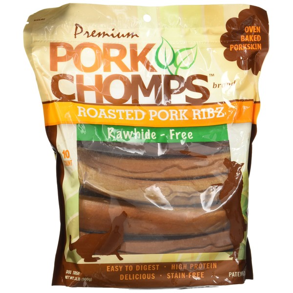 Pork Chomps Roasted Pork Skin Dog Chews, 6-inch Rib Shapes, 10 Count