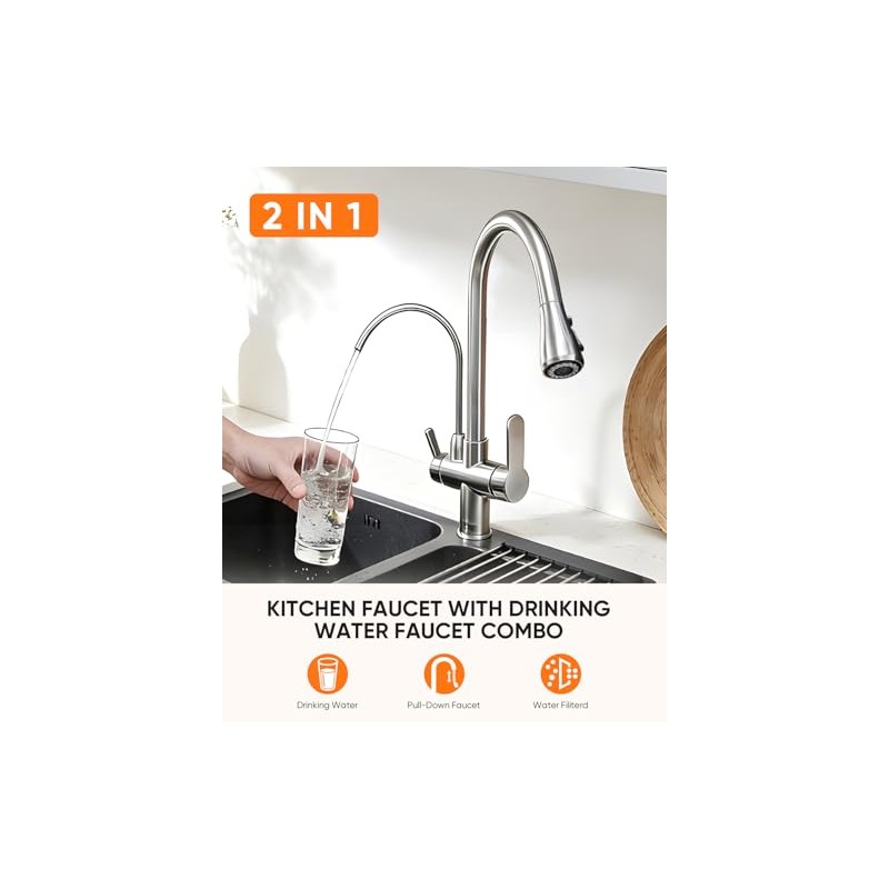 WANFAN Kitchen Sink Faucet with Pull Down Sprayer 2 Handle