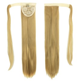 IMISSU Long Straight Wrap Around Ponytail Extension Synthetic Hair Extensions Clip in Ponytails Hairpiece for Women (Yellow)