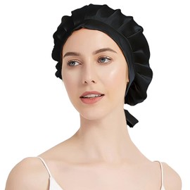 Moxiep Nightcap Cap Hair Cap for Sleeping Shot & Long Hair [Protects Hair from Dryness, Rubber Type & Ribbon Tie, Beautiful Hair, Prevents Sleeping Hair, Moisturizing Beautiful Hair, Shiny] 6A Class