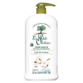 LE PETIT OLIVIER - Shower Cream, Extra Soft & Moisturising Cotton Milk for the Whole Family, pH Neutral, for Skin, Soap Free, No Dyes, Made in France, 750 ml