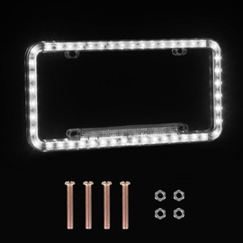 eing License Plate Frame Auto 12 V 54 LED Color Light Acrylic License Plate Cover,1 - Pack, White Light