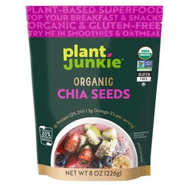 Plant Junkie Organic Chia Seeds, 8oz, USDA Organic, Non-GMO, Gluten Free, Kosher, 37% DV of Fiber, for Smoothies, Baking & More