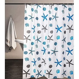 meioro Shower Curtain Eco-Friendly Waterproof Bathroom Curtains Ocean Theme Semi Translucent Shower Curtain Liners with Rustproof Grommets(Starfish and Seashells, 70'' x 86'')