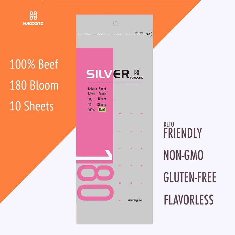 HAODONG Silver Gelatin Sheets - 180 Bloom Beef Leaf Gelatin