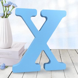 AOCEAN 6 Inch Blue Wood Letters Unfinished Wood Letters for Wall Decor Decorative Standing Letters Slices Sign Board Decoration for Craft Home Party Projects (X)