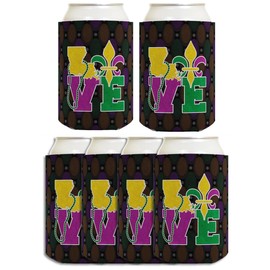 Mardi Gras Party Favors Love Mardi Gras Cajun Fleur-de-lis 6-Pack Can Drink Coolies Love