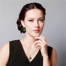 Uloveido Teacher's Apple Necklace White Gold Plated, Lab Moonstone CZ Stone Necklace, Apple Pendant Necklace Gift For Women Teacher (Dark Green) YL007-N