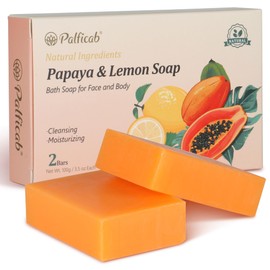 PALFICAB Natural Soap with Papaya & Lemon, Moisturizing Bar Soap with Coconut Oil, Shea Butter, Tea Tree Oil, Exfoliating Bar Soap – Vegan, Cruelty-Free, Cleanses & Smooths, Gifts for Women, 2 Bars