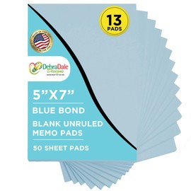 Debra Dale Designs - 5" x 7" Blue Note Pads - Made Right in the USA - 50 Sheets Per Memo Pad - 13 Pads of Paper - 20# Bond Scratch Paper Pads