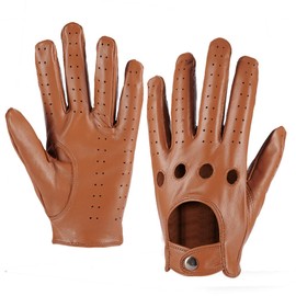 MGGMOKAY Mens Touchscreen Leather Driving Gloves Unlined,Camel,Small