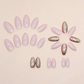 Press on Nails Medium Almond SWEKKE Fake Nails Pink Full Cover Glue on Nails Glitter Glossy False Nails with Nail Glue Stick on Nails Acrylic Nails Artificial Nails for Women Girls 24Pcs