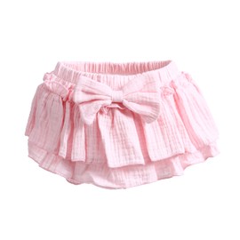 Newborn Baby Girl Cotton Skirts with Built-in Shorts Toddlers Ruffle Diaper Covers Infant Skorts with Bows Headband Set Pink