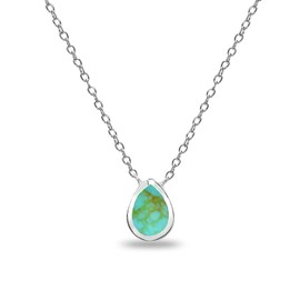 GemStar USA Sterling Silver Polished Simulated Turquoise Teardrop Minimalist Dainty Necklace