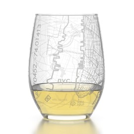 Well Told Engraved New York City Map Stemless Wine Glass, Etched Wine Glass (15 oz, Clear) City Map Wine Glass, Custom Wine Glass, Gifts for Wine Lovers