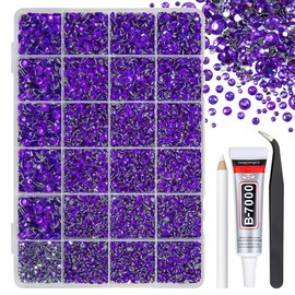 qiipii Diamantes de imitación de resina de cristal morado místico de 2 mm a 6 mm con pegamento de joyería B7000 para deslumbrar manualidades, piedras de parte trasera plana, diamantes de imitación