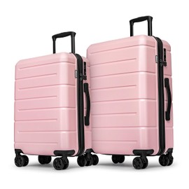 KYME Pink Hradside Luggage Sets 2 Piece with Double Spinner Wheels for Women,Hard Shell (22/26) Suitcase Set with TSA Lock Cup Holder
