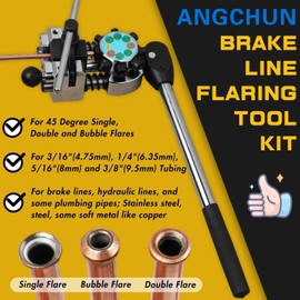 Professional Brake Line Flaring Tool Kit - 45 Degree Single, Double and Bubble Flares Pipe Flare Tool for 3/16", 1/4", 5/16", 3/8" Brake Repair Brake Flaring Tools Brake Line and Tubing Flaring Tool