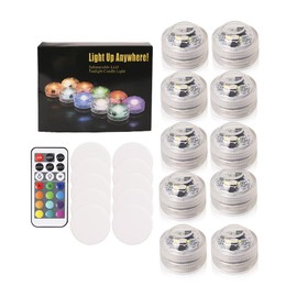 TopYart LED Submersible Light, Underwater Light, Waterproof, Remote Control, Multicolor, 13 Color Switching, 4 Lighting Modes, Double Sided Tape, Interior Light, For Bath, Garden, Vase, Aquarium,