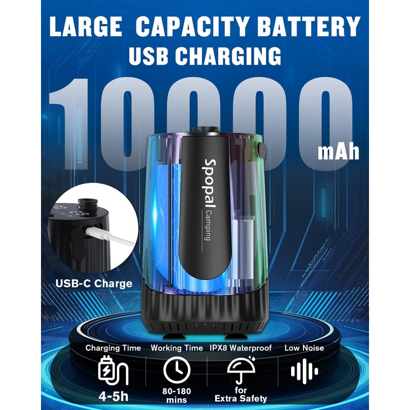Spopal Portable Shower for Camping with 5-Gallon Water Jug, 10000mAh