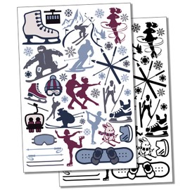 Winter Sports Snowboarding Ice Skate Ski Temporary Tattoo Water Resistant Fake Body Art Set Collection - Color (One Sheet)