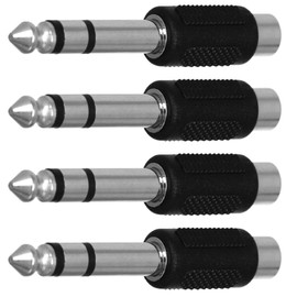 CESS 6.35mm 1/4 Inch Stereo TRS Male Plug to RCA Female Jack Silver Adapter Connectors - 6.35mm Stereo Male to RCA Female (4 Pack)