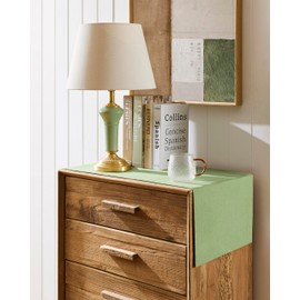 ZeeMart Linen Textured Border Table Runner, 14 x 72 Inch Green, Farmhouse Style Sage Green Table Runners 72 Inches Long, Easy Care Everyday Polyester Table Runner