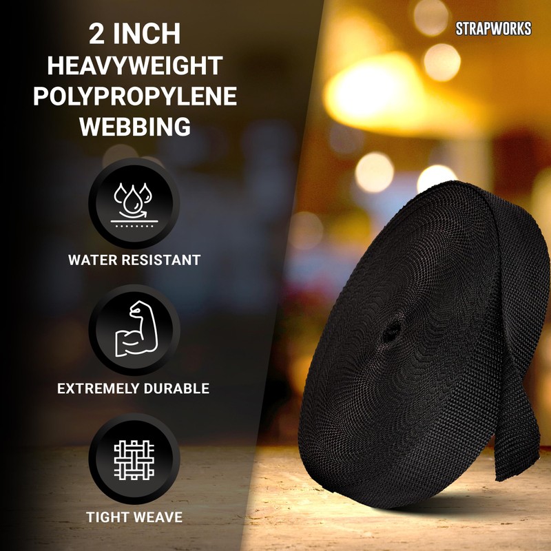 Strapworks Heavyweight Polypropylene Webbing - Heavy Duty Poly Strapping for