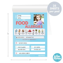AllerMates Food Allergy Classroom Forms Notepad for Notification of Child Allergies
