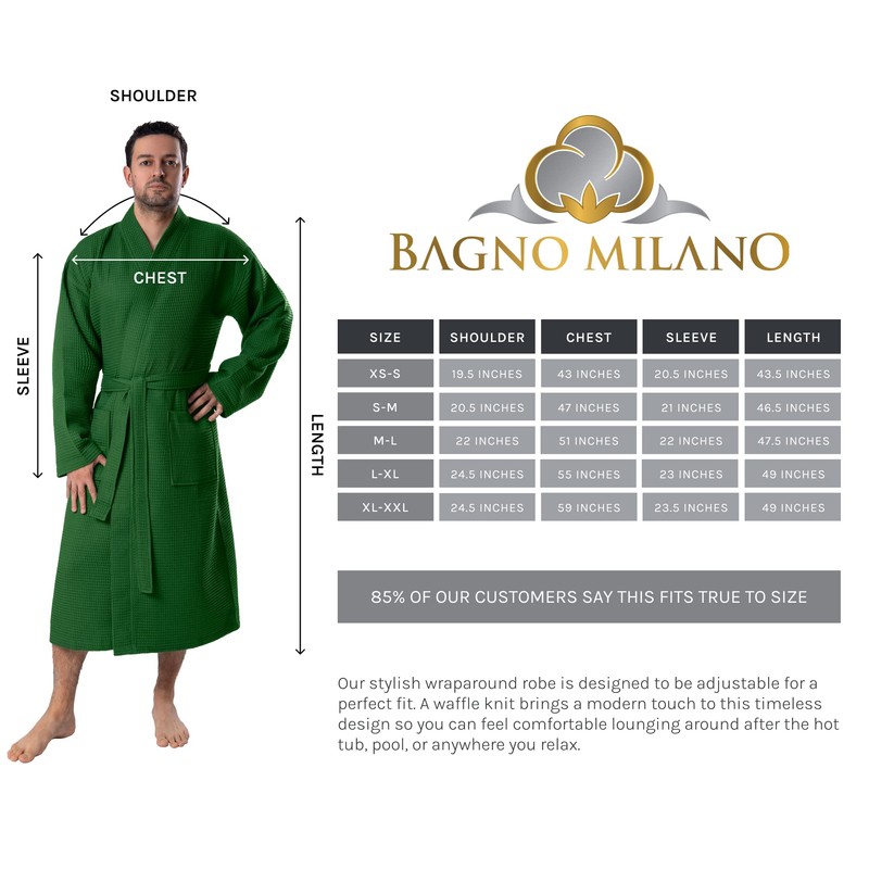 BAGNO MILANO Mens Waffle Robe – Lightweight Cotton Blend Waffle