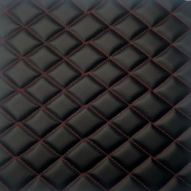 Fashion Fabrics LLC Diamond Quilted Foam Backed Faux Leather Vinyl Fabric - Sold by The Yard - 54" (Red | Black)