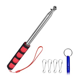 Grantop Telescopic Flagpole Set, Red Flagpole Extendable 2 m with 4 Pieces Carabiner Hooks, Blue Pieces, Whistle, Stainless Steel Flagpole, Portable for Flag, Peace Flag, Travel Guide, Camping