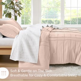 Comfort Spaces Blush Cal King Size Comforter Set - 3 Piece Pintuck Pleated Bedding Set, All Season Lightweight, Extra Softness Pre-Washed Microfiber Bed Set, Shams