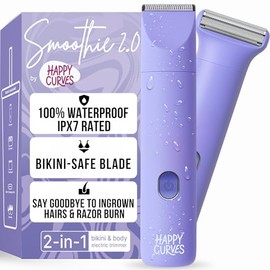 HAPPY CURVES Smoothie 2.0 Bikini Trimmer - Afeitadora eléctrica para mujer, resistente al agua con protectores ajustables, afeitadora personal para cabello púbico, afeitadora íntima para mujer y