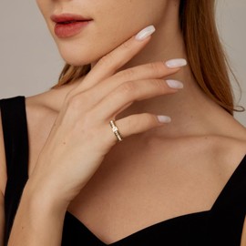 Foyjoey 18K Gold Plated Rings Cubic Zirconia Love Eternity Band Stackable Rings for Women CZ Diamond Wedding Engagement Band Size 5-9