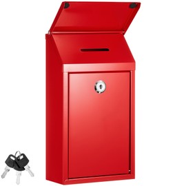 Yaocom Metal Donation Box Collection Box Safe Suggestion Box with Slot and Lock Waterproof Wall Mounted Mailbox Money Lock Box Key Drop Box for Home Outdoor Door, 10.24 x 5.71 x 2.95 Inch(Red)
