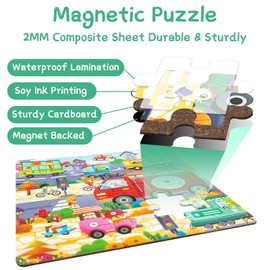 Magnetic Puzzles for Kids Ages 3-5, 3-in-1 Traffic Jigsaw Puzzles, 20-25-30 Pieces Toddler Puzzles Magnetic Book, Educational Travel Toys Car Plane Activities for Kids, Kids Birthday Gifts